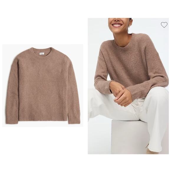 NWT J. Crew Ribbed Boyfriend Crewneck Sweater Size XS Extra-Soft Yarn Brown - Picture 1 of 12